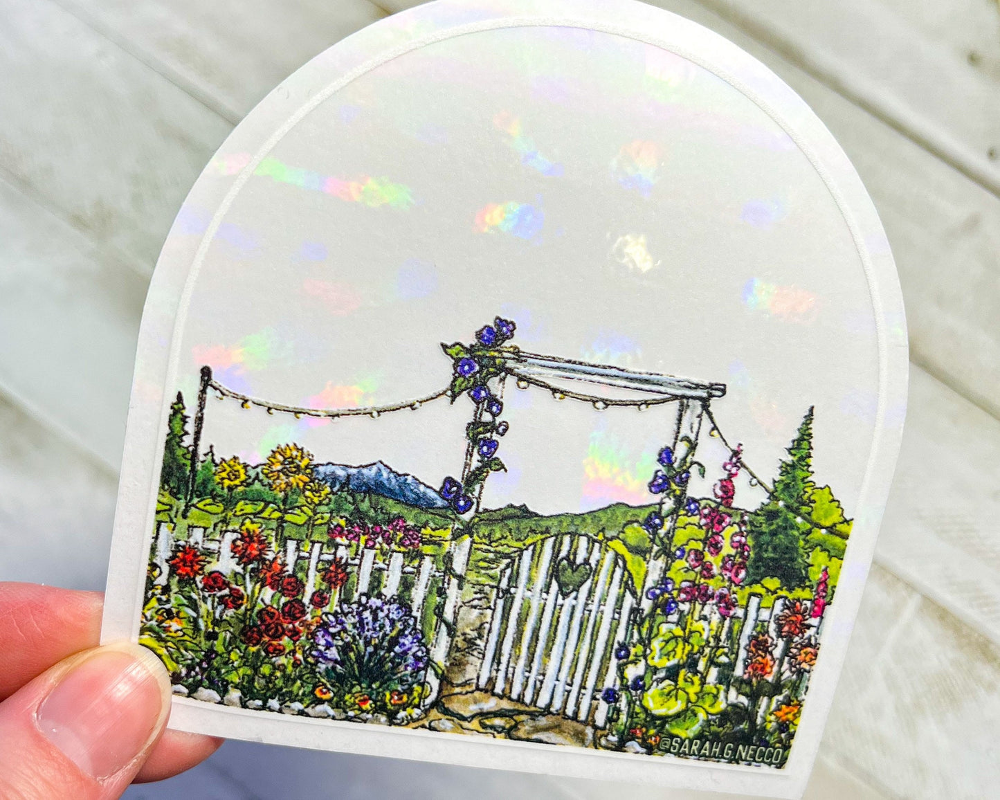 The Garden Gate, 4" Sticker Window Suncatcher, Perfect for Home, Office, or Dorm, Makes Amazing Fractal Rainbows!