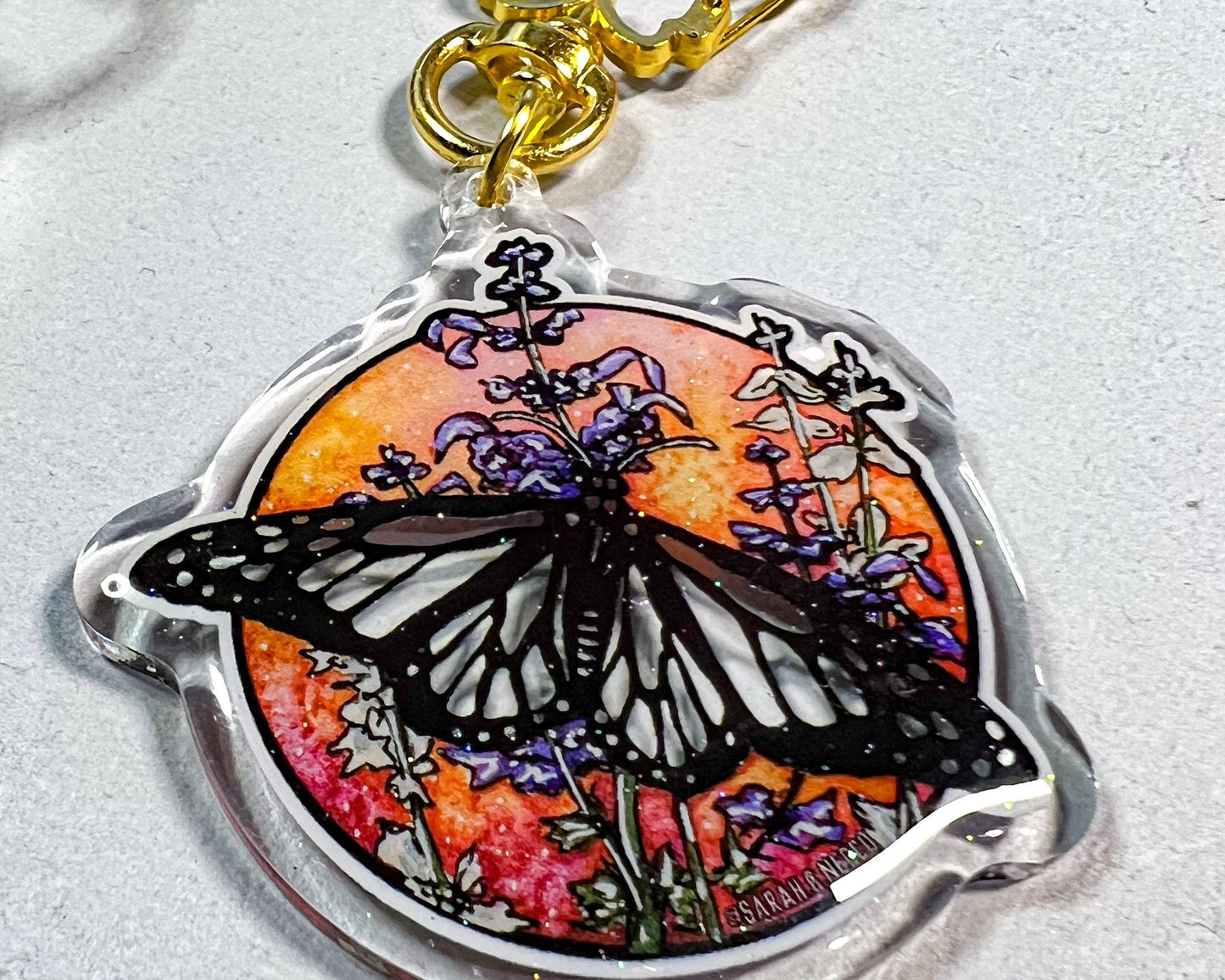 See-Through Monarch Butterfly, 2" Glitter Double-Sided Acrylic, High Quality Artist Keychain