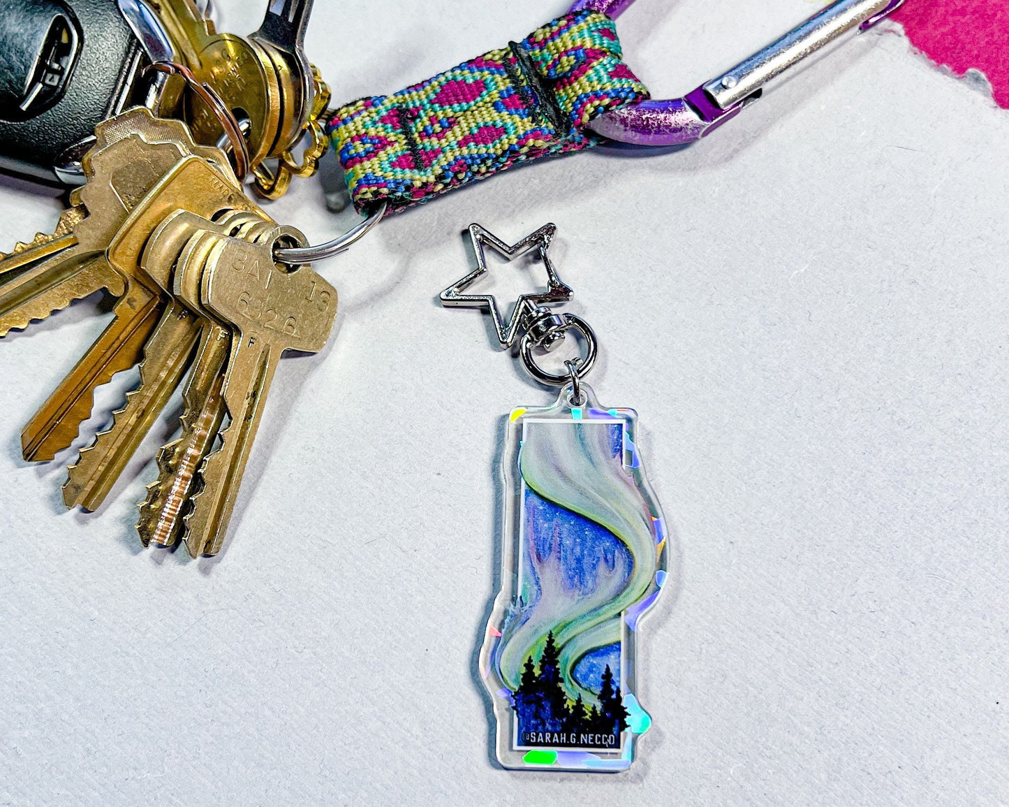 Northern Lights, 2" Broken Ice Holographic Double-Sided Acrylic, High Quality Artist Keychain