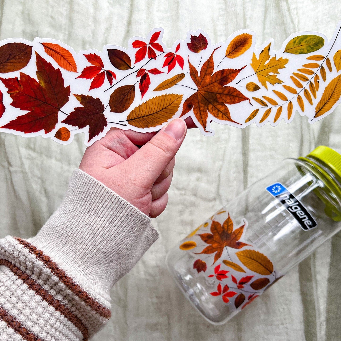 Ombre Fall Leaves Wrap Sticker, Clear Vinyl Die Cut Sticker