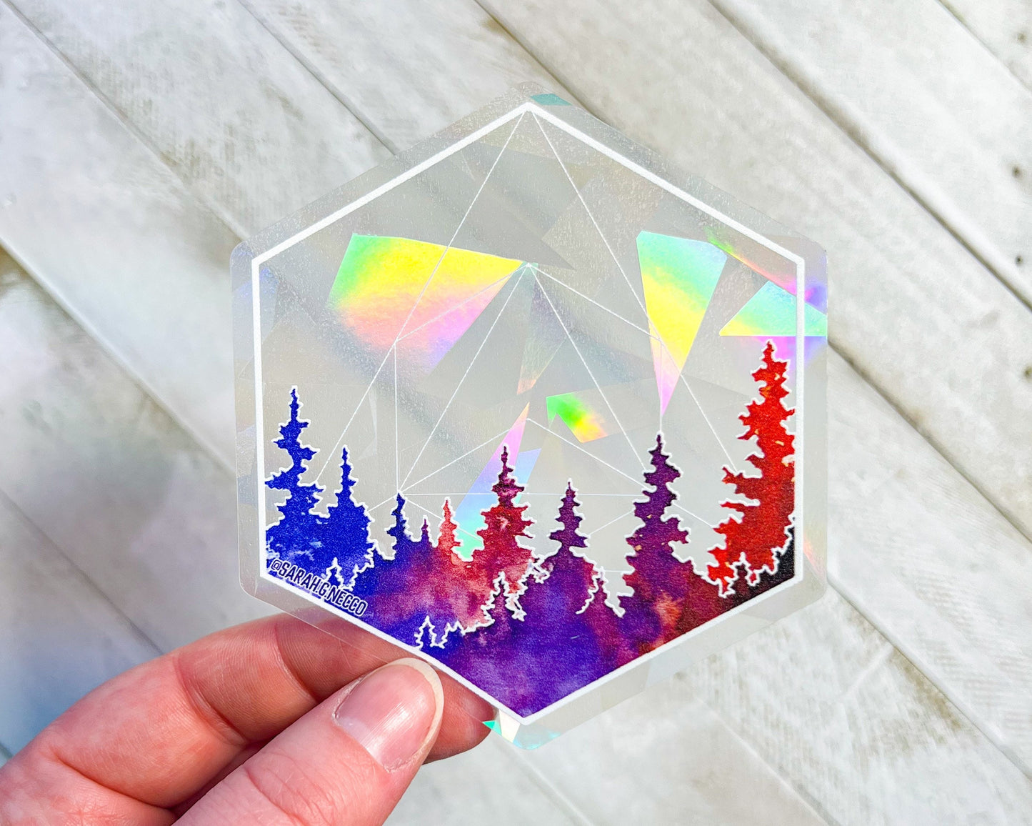 Geometric Forest, 4" Sticker Window Suncatcher, Perfect for Home, Office, or Dorm, Makes Amazing Fractal Rainbows!
