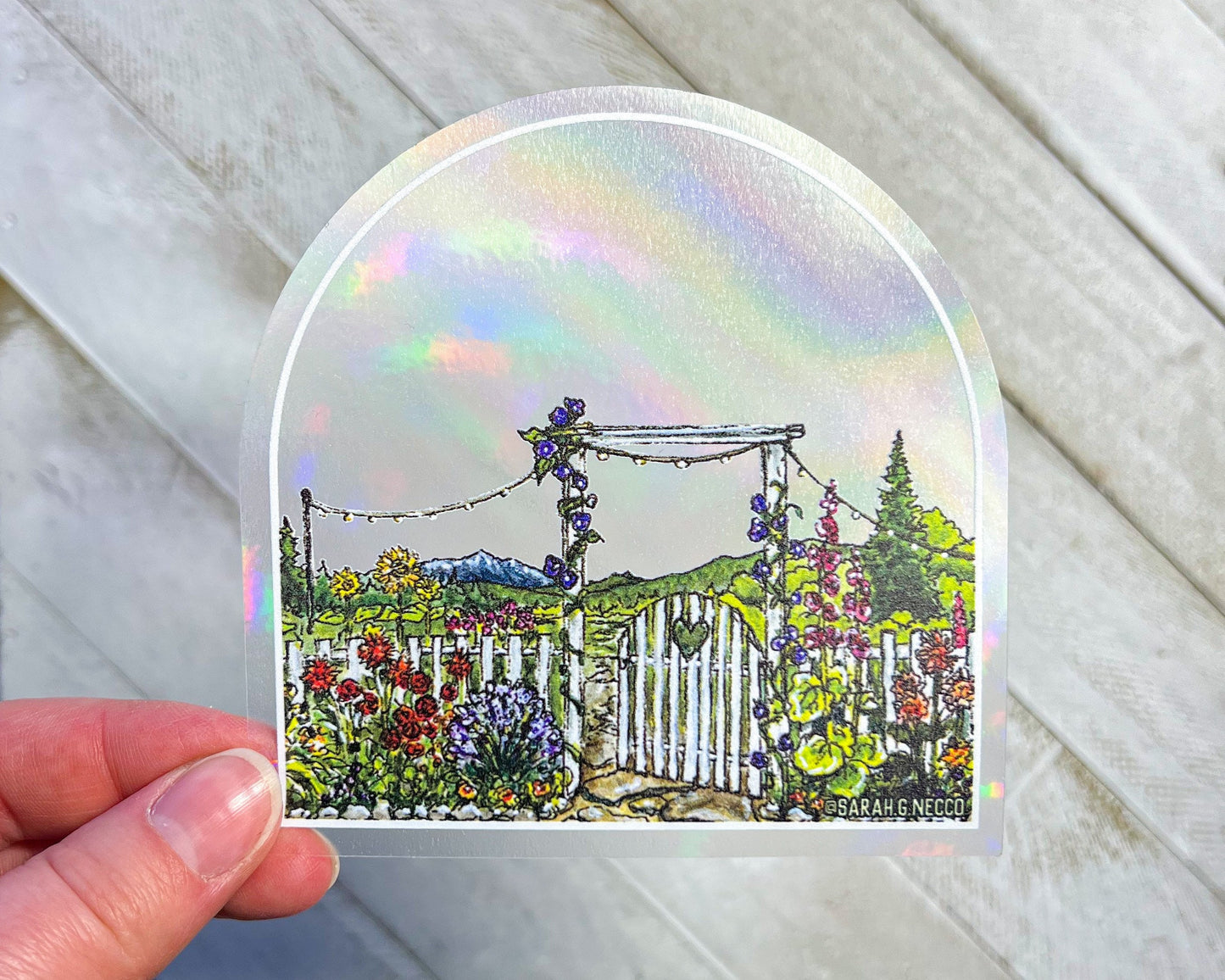 The Garden Gate, 4" Sticker Window Suncatcher, Perfect for Home, Office, or Dorm, Makes Amazing Fractal Rainbows!