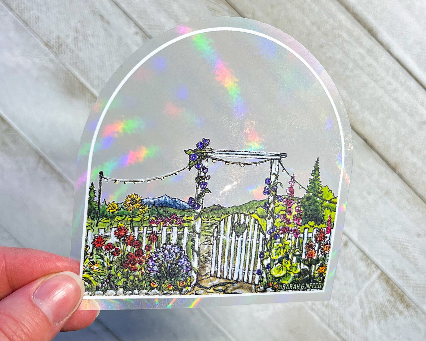 The Garden Gate, 4" Sticker Window Suncatcher, Perfect for Home, Office, or Dorm, Makes Amazing Fractal Rainbows!