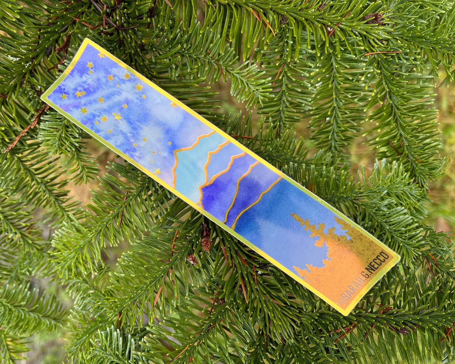 Layered Blue Mountains Tallscape™ Sticker, 7" Tall Gold Chrome Vinyl