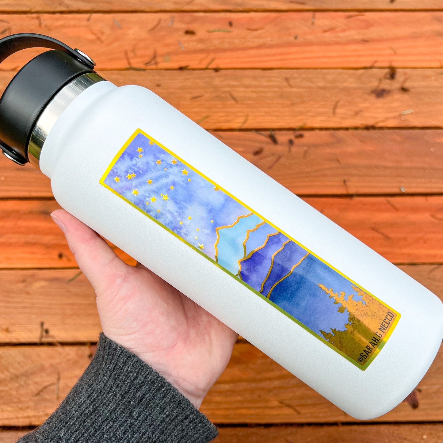 Layered Blue Mountains Tallscape™ Sticker, 7" Tall Gold Chrome Vinyl
