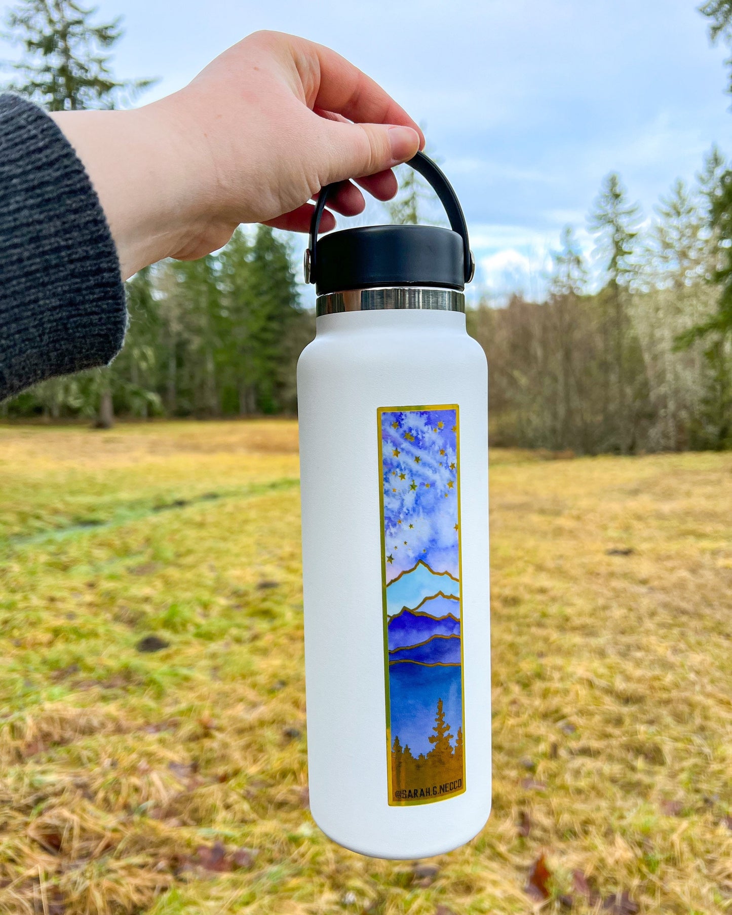 Layered Blue Mountains Tallscape™ Sticker, 7" Tall Gold Chrome Vinyl