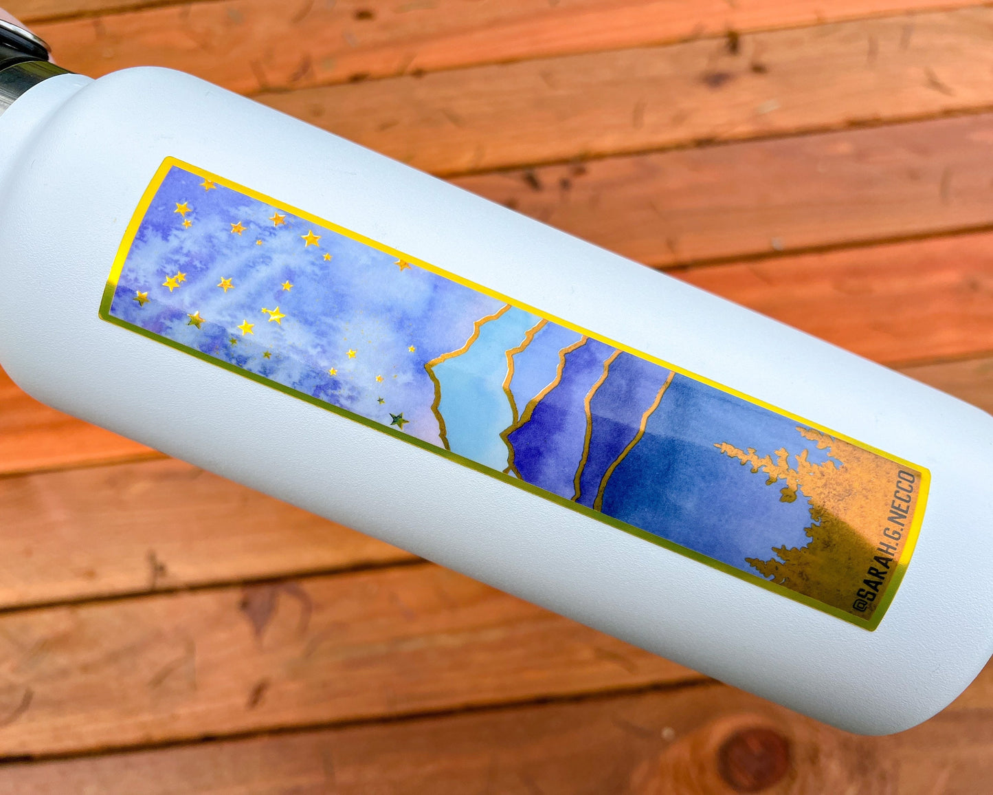 Layered Blue Mountains Tallscape™ Sticker, 7" Tall Gold Chrome Vinyl