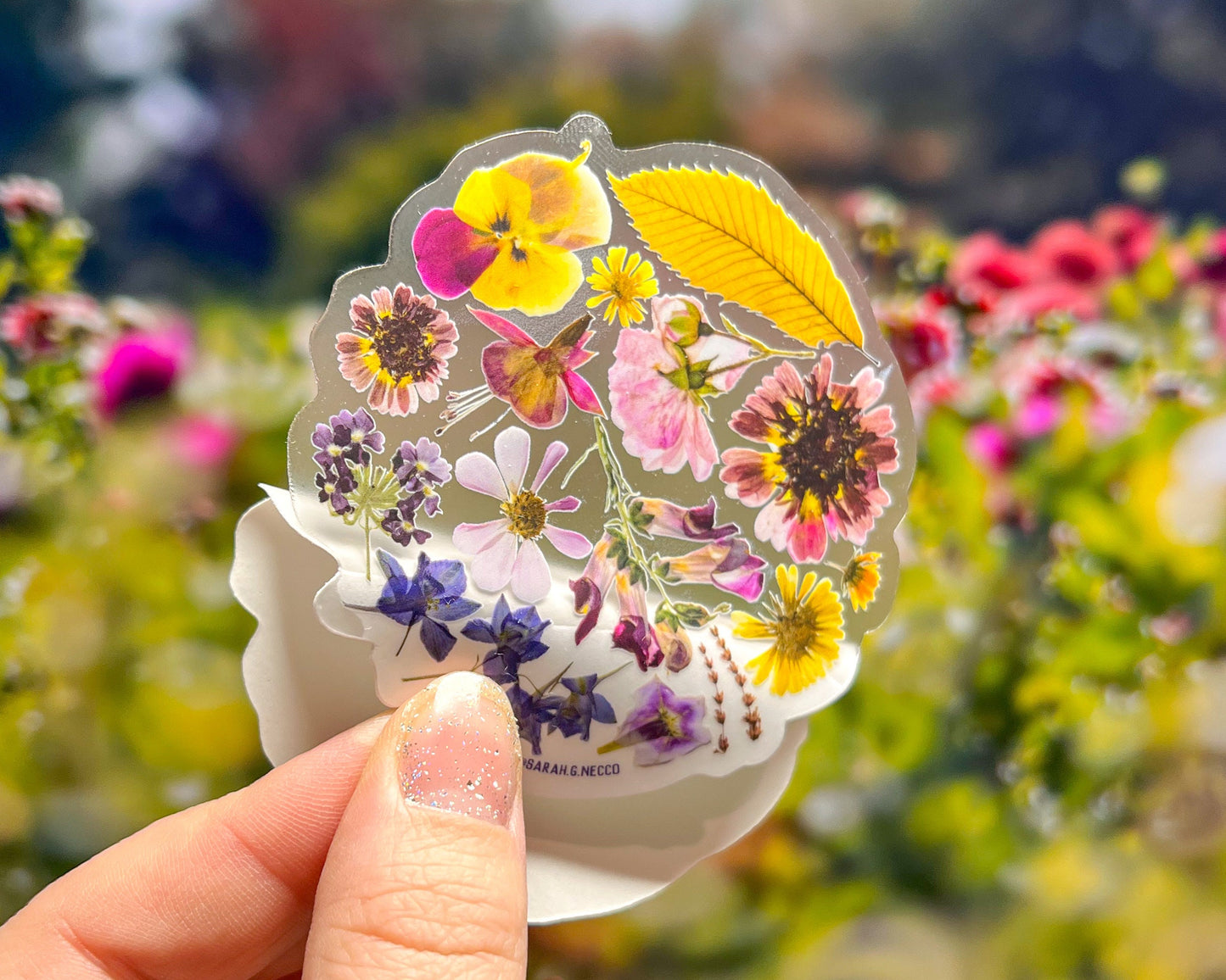 Pressed Flower Circle, 3” Clear Vinyl Sticker