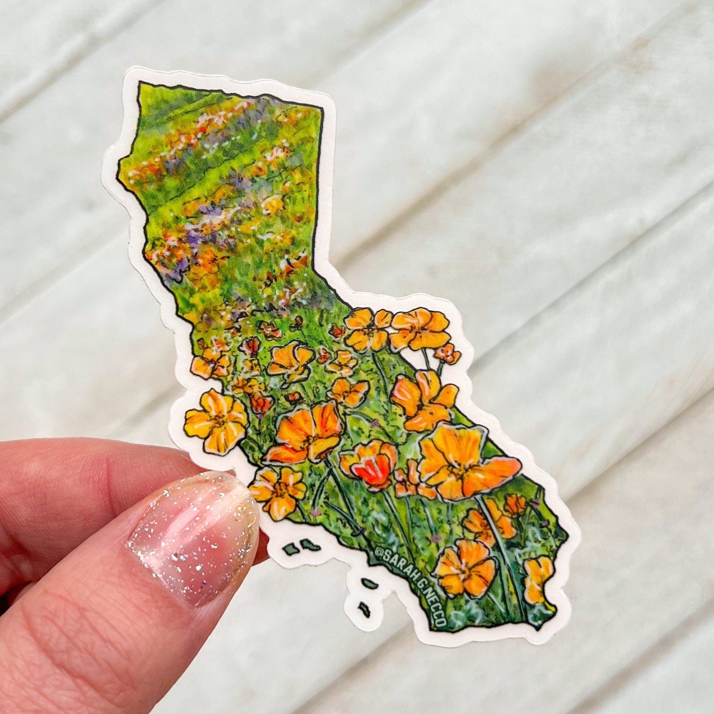 California State Flower Poppy Superbloom, 3" Clear Vinyl Die-Cut Sticker