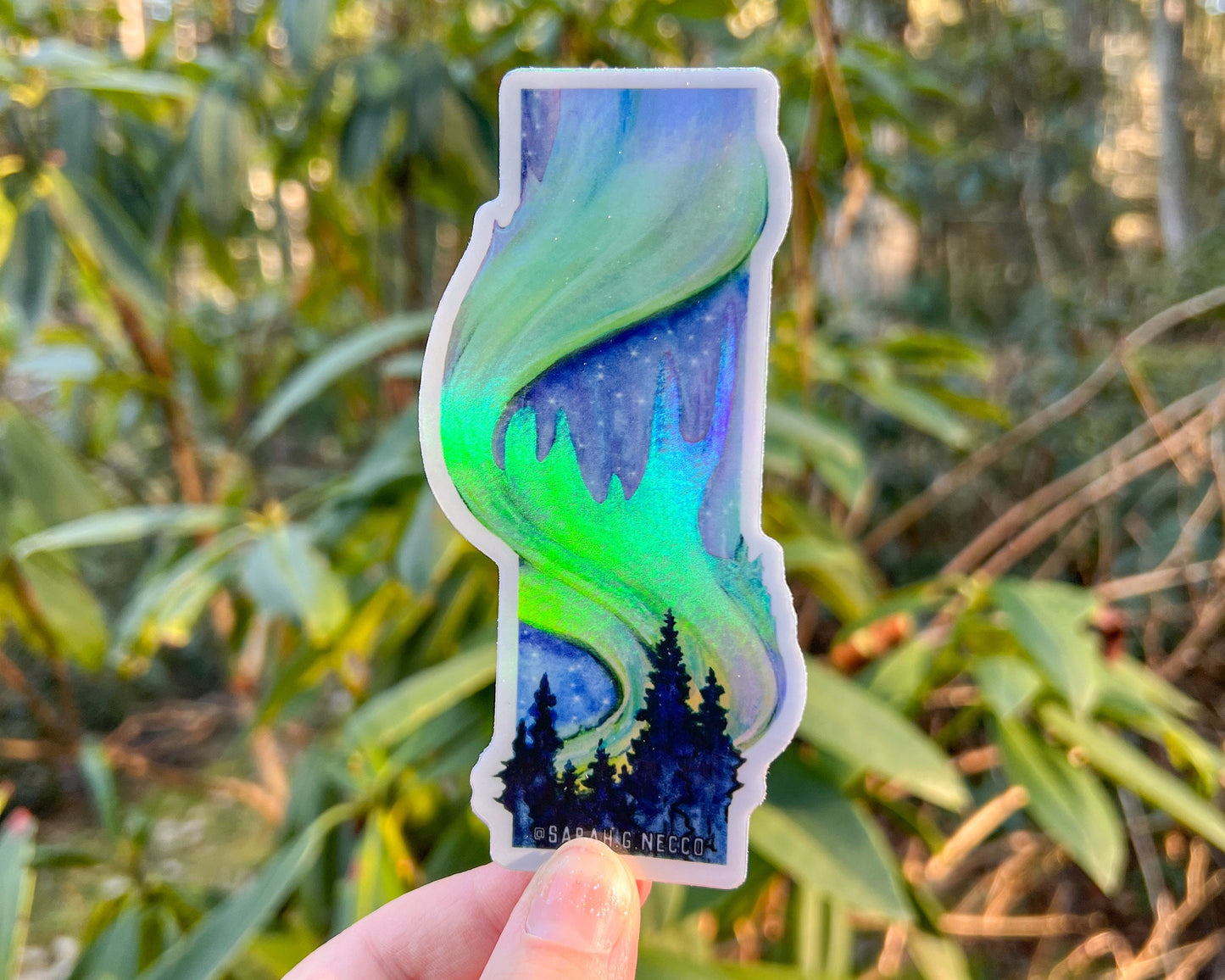 Northern Lights Tallscape™ Sticker, 2”x4” Holographic Vinyl Die Cut Sticker