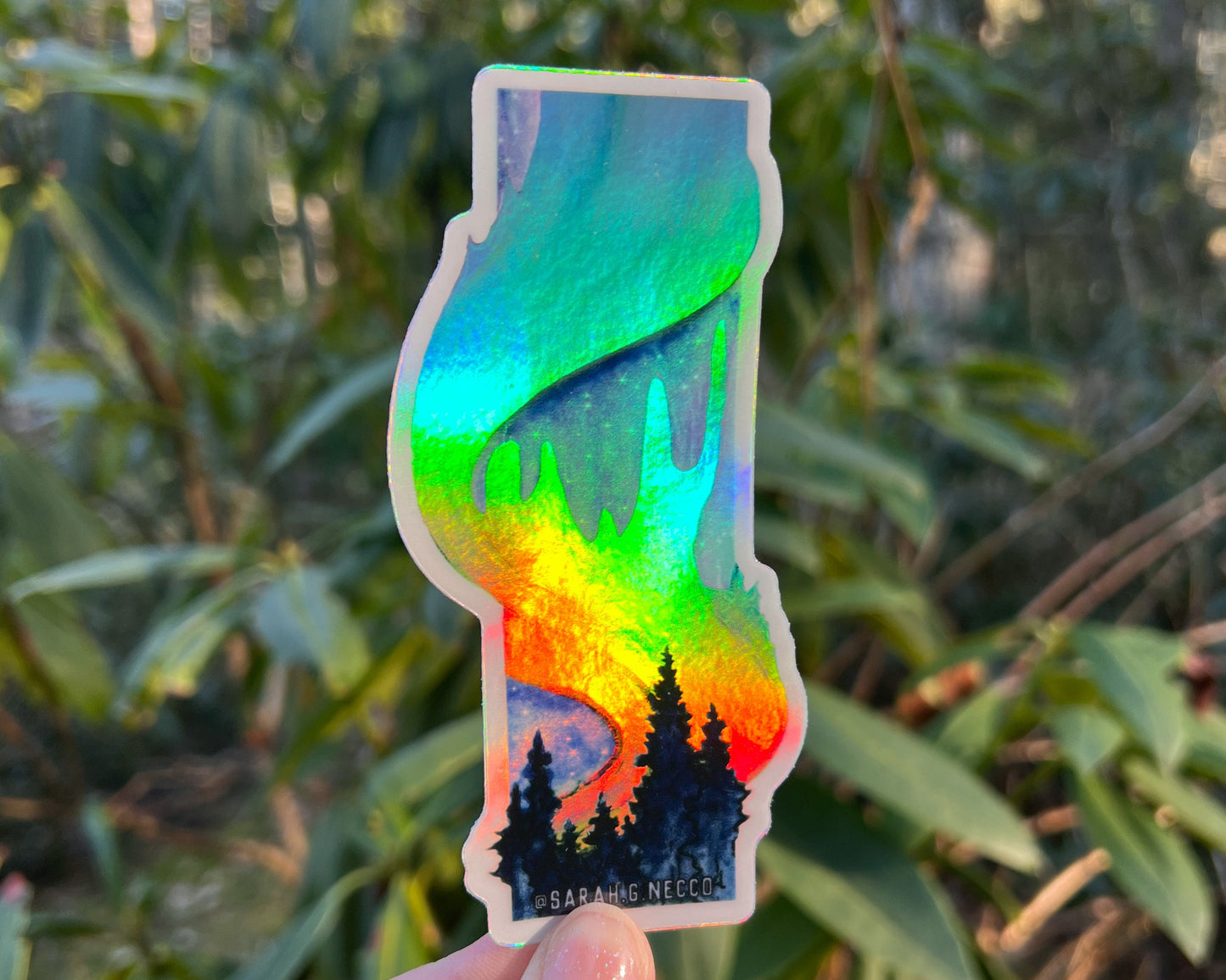 Northern Lights Tallscape™ Sticker, 2”x4” Holographic Vinyl Die Cut Sticker