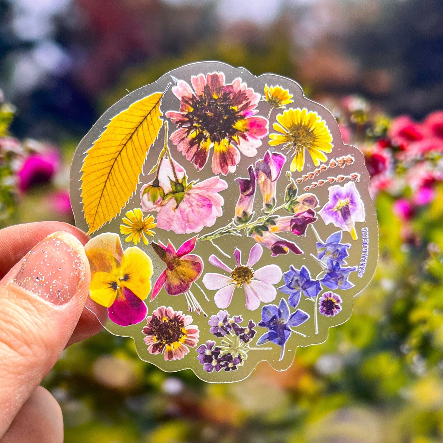 Pressed Flower Circle, 3” Clear Vinyl Sticker