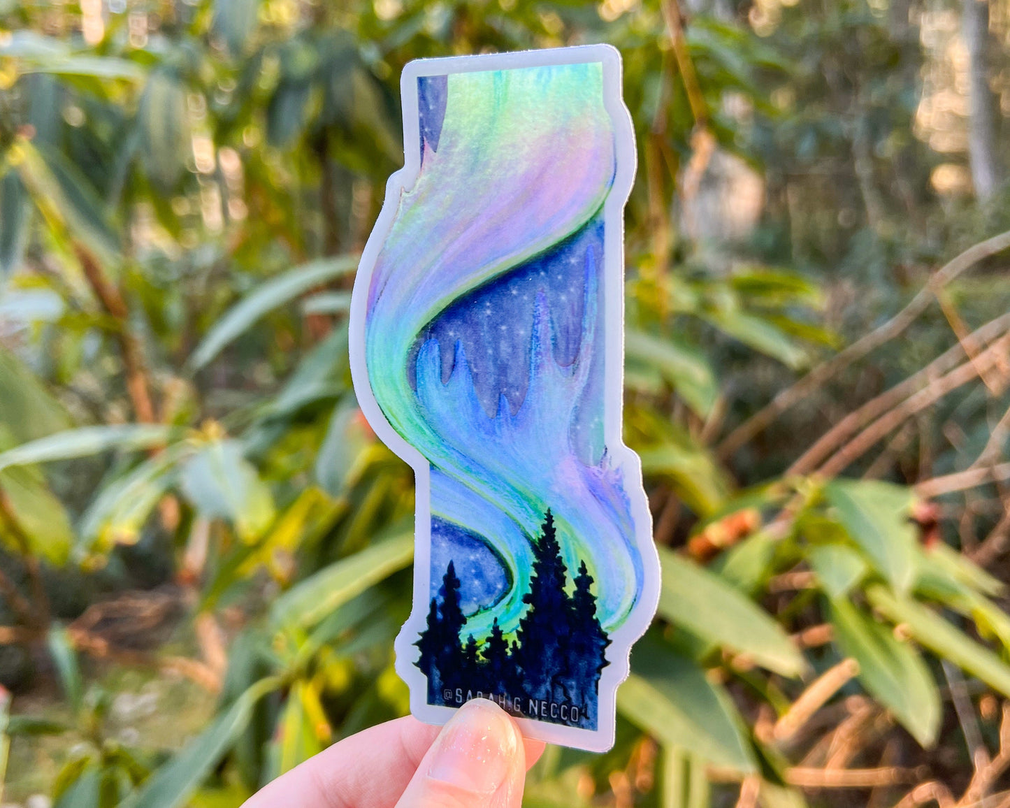 Northern Lights Tallscape™ Sticker, 2”x4” Holographic Vinyl Die Cut Sticker
