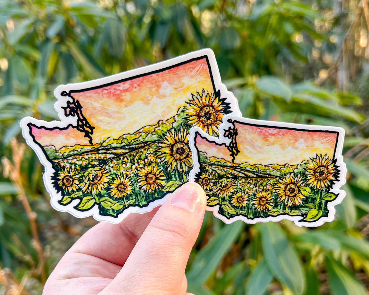 WA State Farm Sunflowers, Vinyl Die-Cut Sticker, White Outline