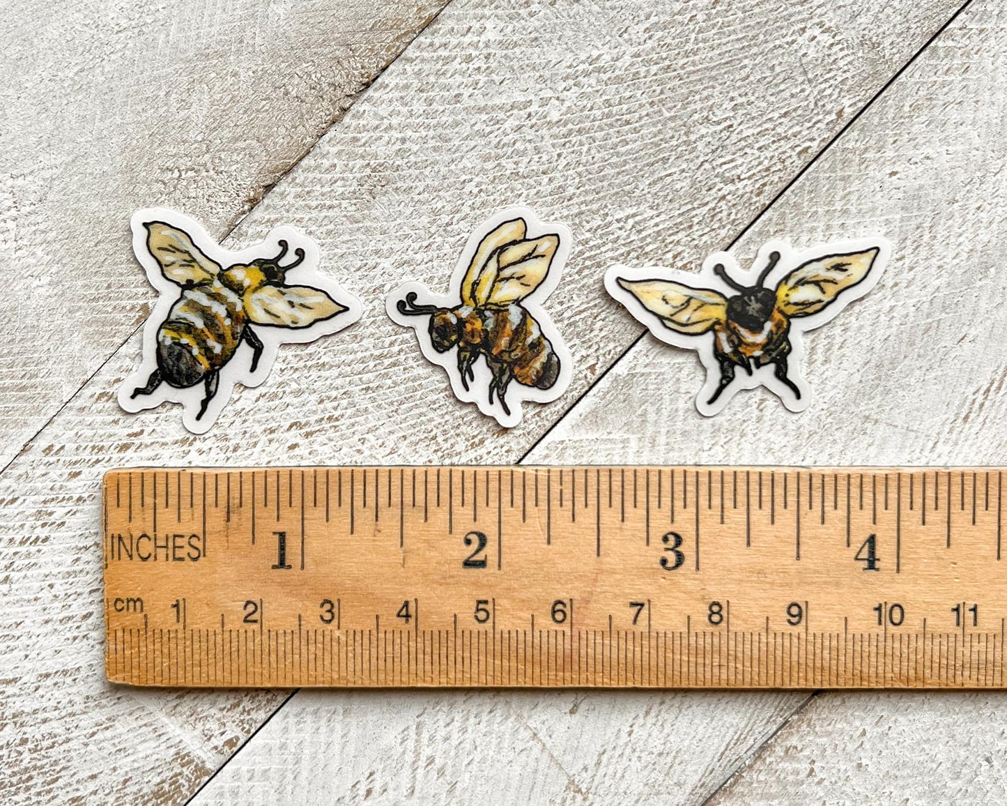 Set of 3 Mini Honey Bees, 1.5" Clear Matte Die-Cut Vinyl Stickers, Waterproof & Dishwasher Safe, Watercolor Art Pollinators