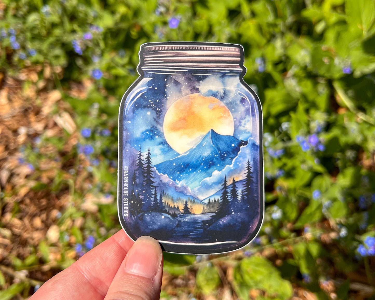 Moonlit Landscape in a Jar, 3" Vinyl Die-Cut Sticker
