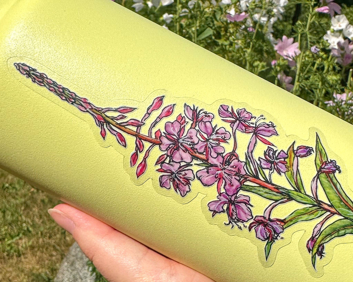 Fireweed Flower Tallscape™ Sticker, 1.5”x7" Clear Vinyl Die Cut Sticker