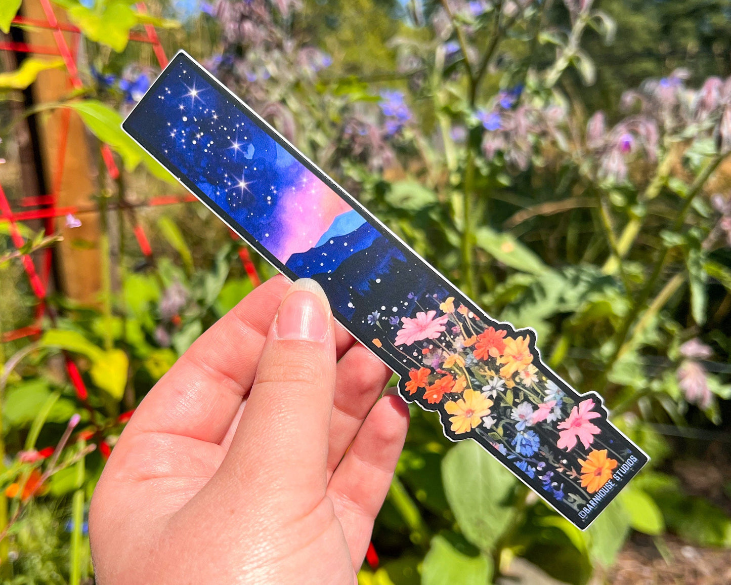 Midnight Wildflowers Tallscape™ Sticker, 1.5”x7" Matte and Holographic Vinyl Die Cut, Waterproof and Dishwasher Safe, Digital Illustration