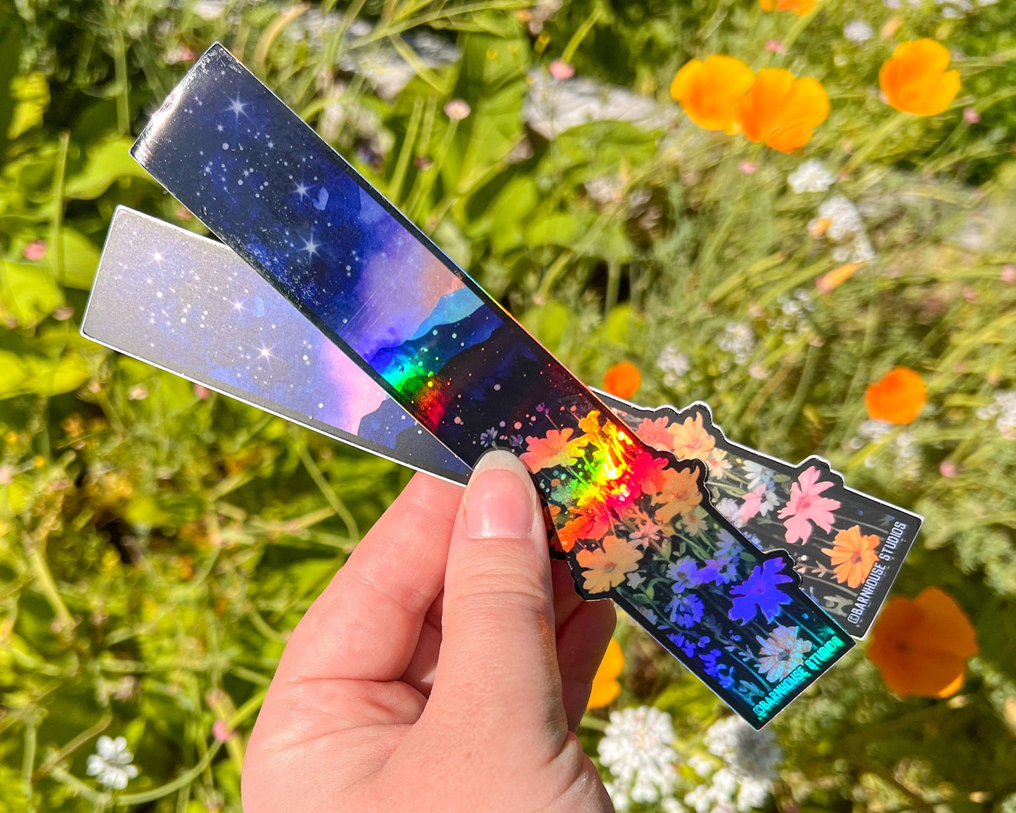 Midnight Wildflowers Tallscape™ Sticker, 1.5”x7" Matte and Holographic Vinyl Die Cut, Waterproof and Dishwasher Safe, Digital Illustration