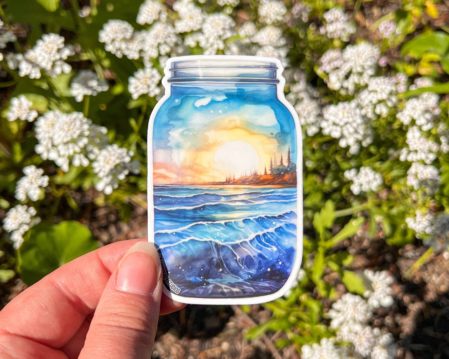 Ocean Landscape in a Jar, 3" Vinyl Die-Cut Sticker