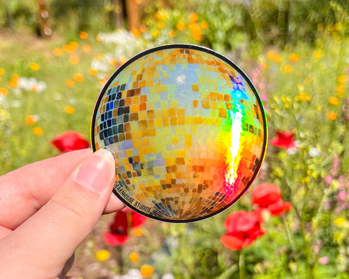 Disco Ball Gold & Silver 3” Vinyl Circle Sticker, Holographic