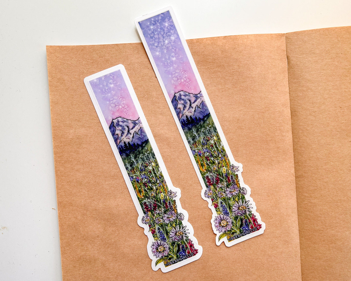 Mt. Rainier Wildflowers, Shorty Tallscape™ Sticker 1.5”x5" Clear Vinyl Sticker