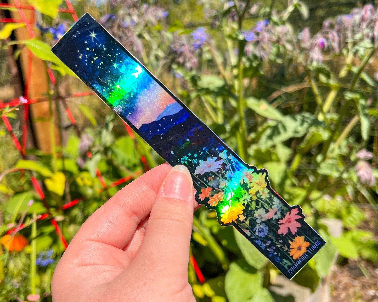 Midnight Wildflowers Tallscape™ Sticker, 1.5”x7" Matte and Holographic Vinyl Die Cut, Waterproof and Dishwasher Safe, Digital Illustration