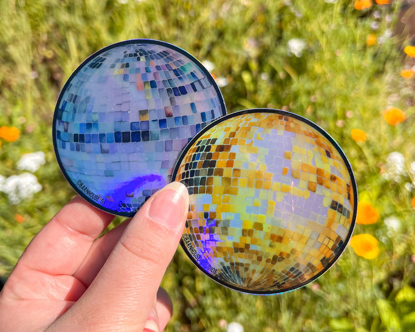 Disco Ball Gold & Silver 3” Vinyl Circle Sticker, Holographic