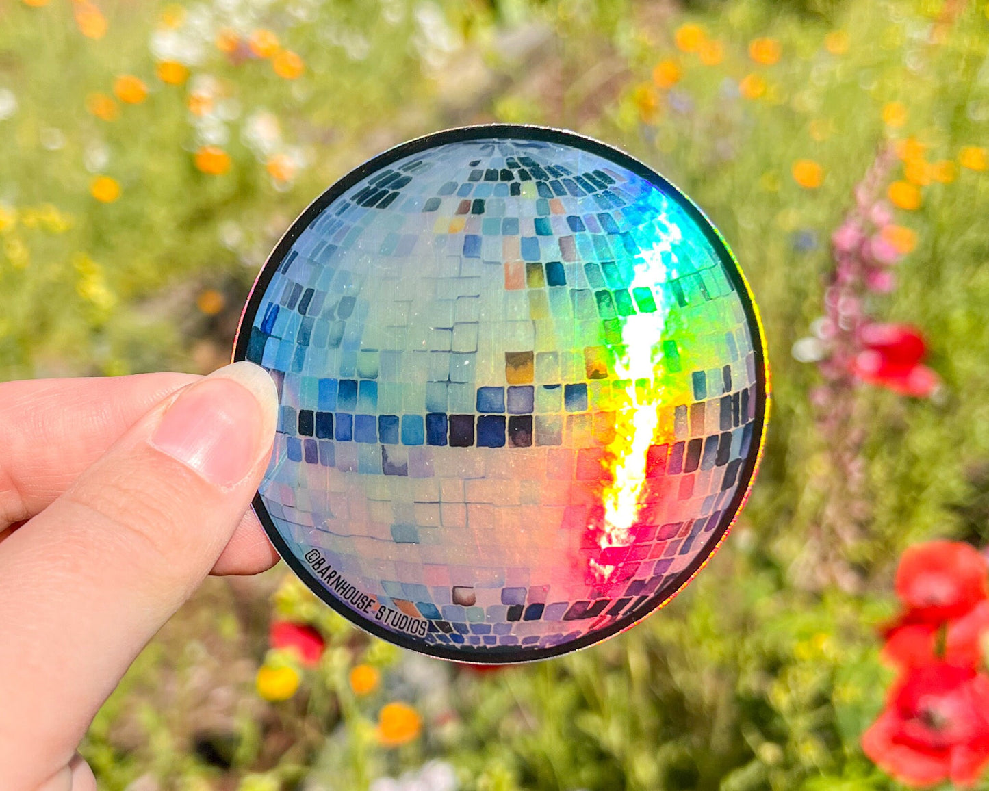 Disco Ball Gold & Silver 3” Vinyl Circle Sticker, Holographic
