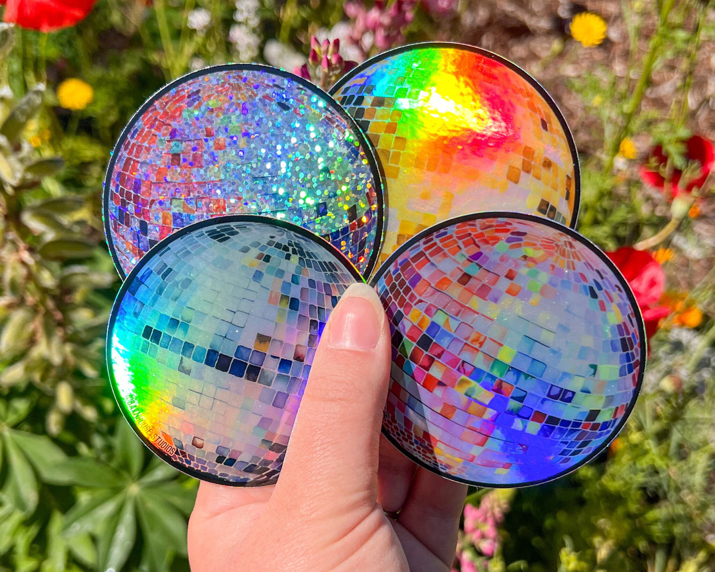 Rainbow Disco Ball 3” Vinyl Circle Sticker, Holographic & Glitter