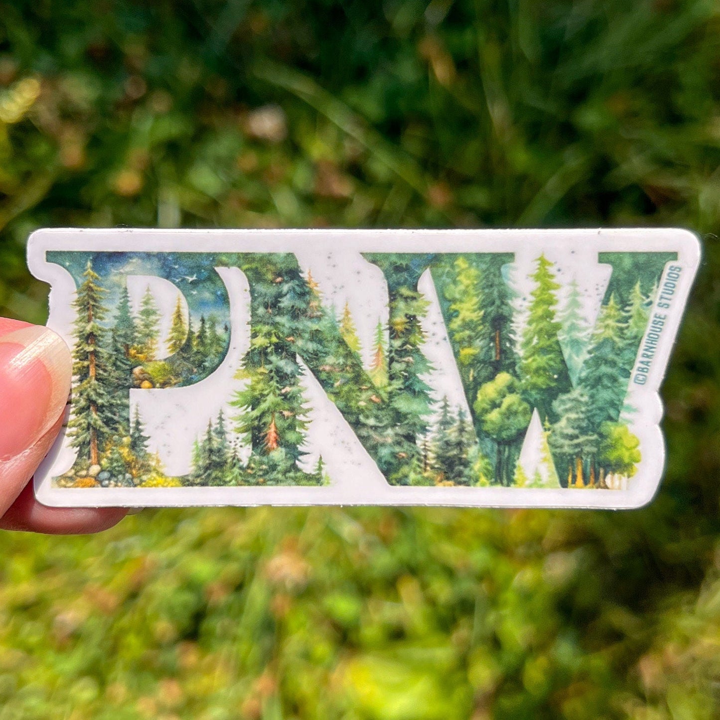PNW Letterscape Forest, 3" Matte Vinyl Die-Cut Sticker