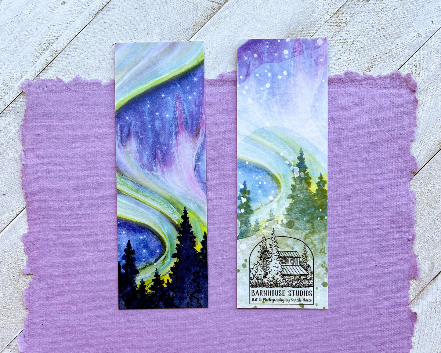 Watercolor Art Print Bookmark, 2”x6” Glossy Card Stock, Northern Lights