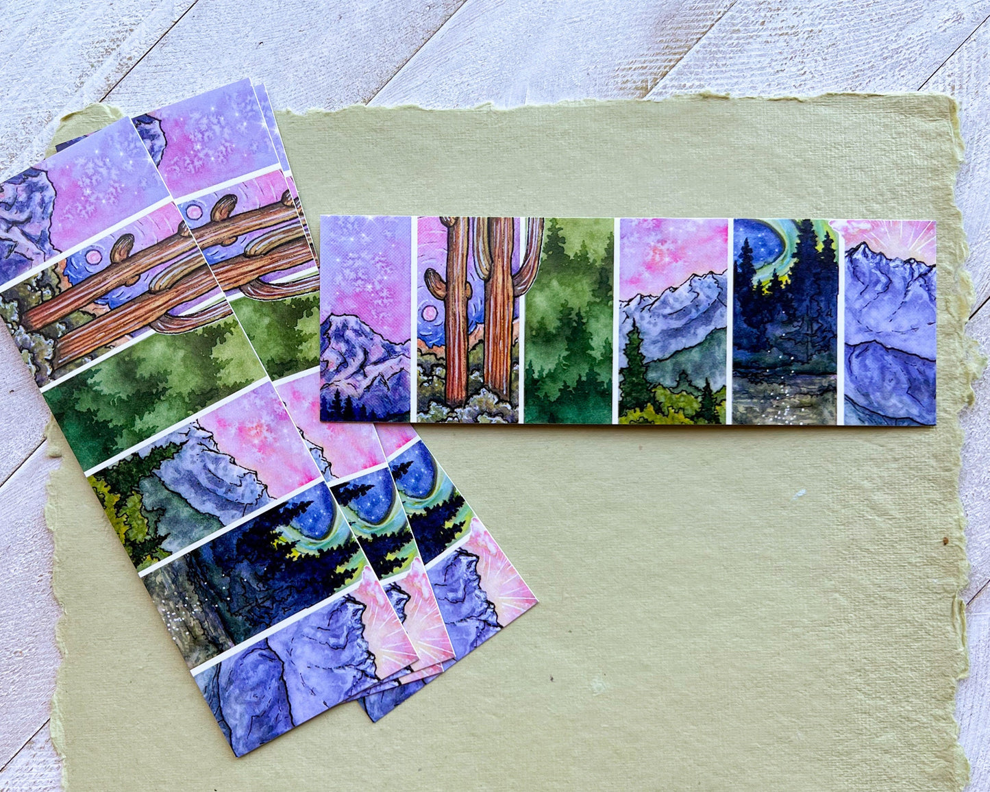 Tall Watercolor Landscapes Bookmark, 2”x6” Glossy Card Stock