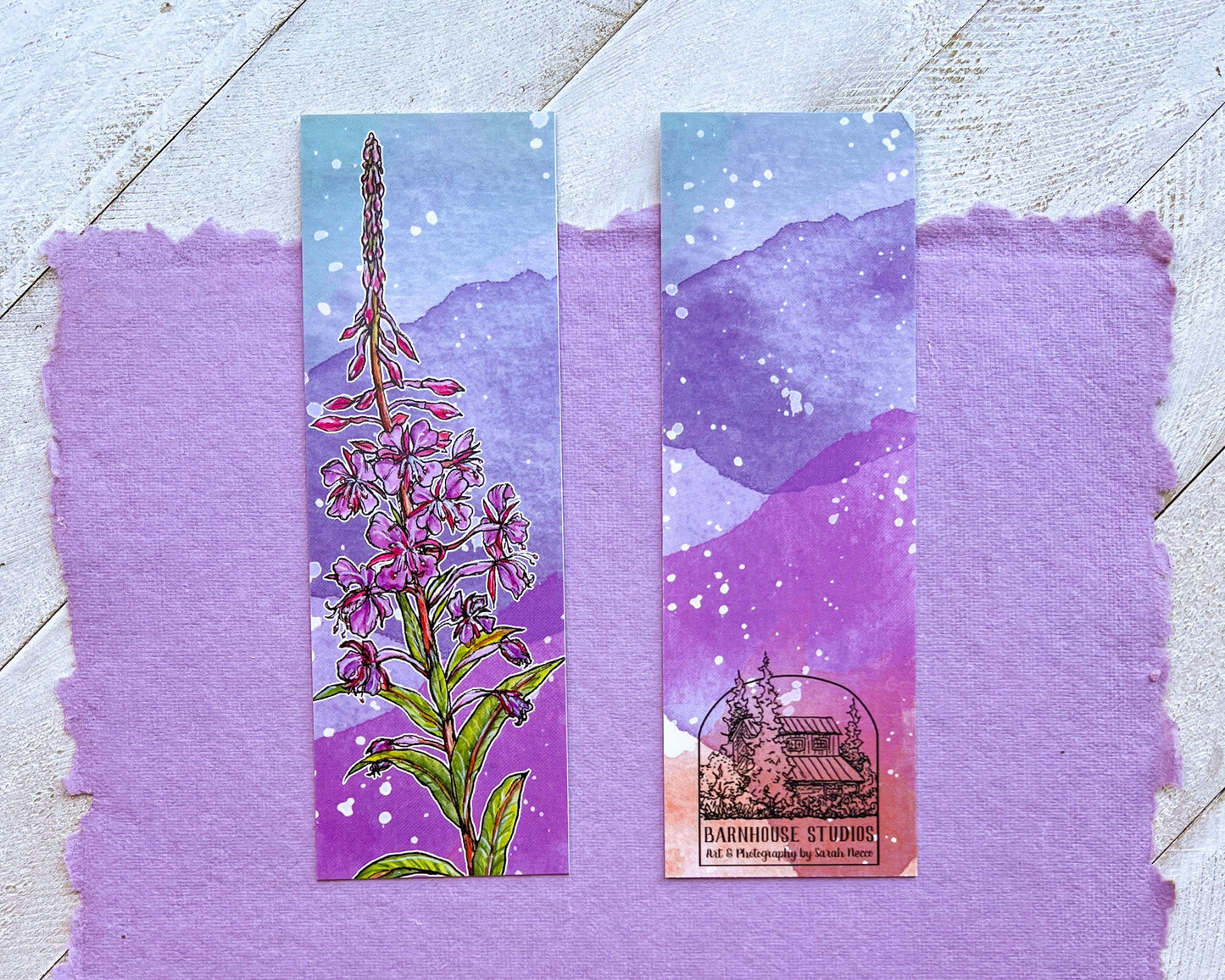 Fireweed Watercolor Art Print Bookmark, 2”x6” Glossy Card Stock