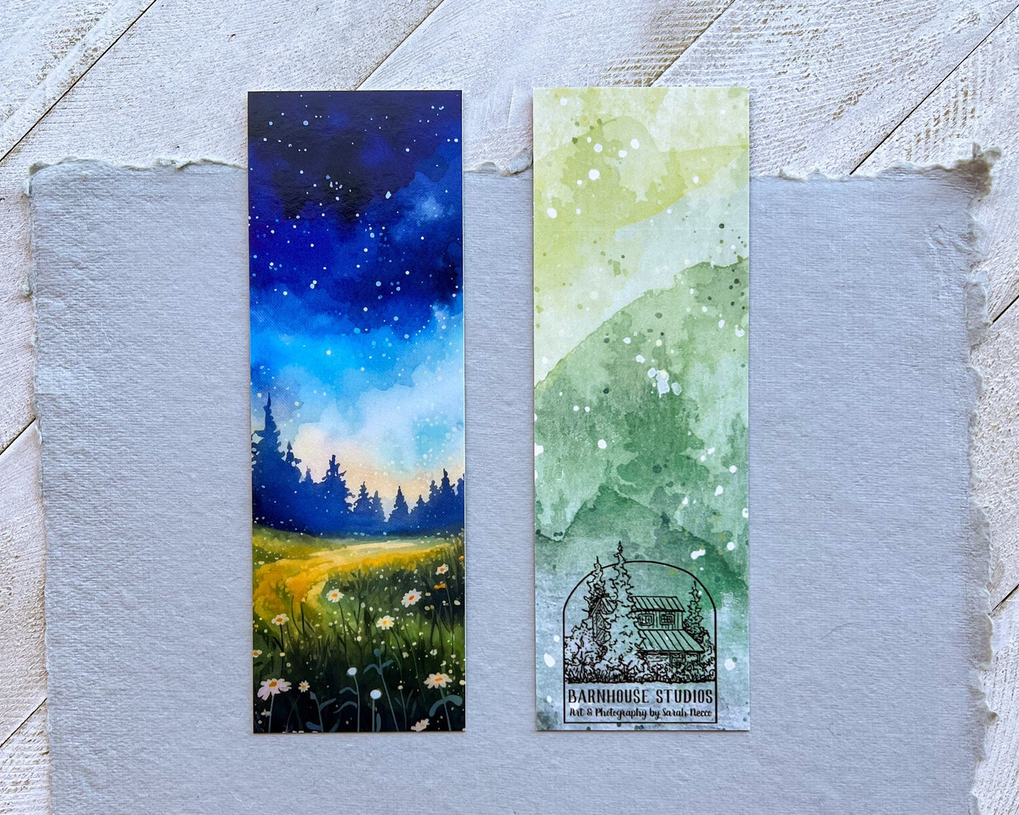 Digital Watercolor Illustration Bookmark, 2”x6” Glossy Card Stock, Daisies Under the Stars