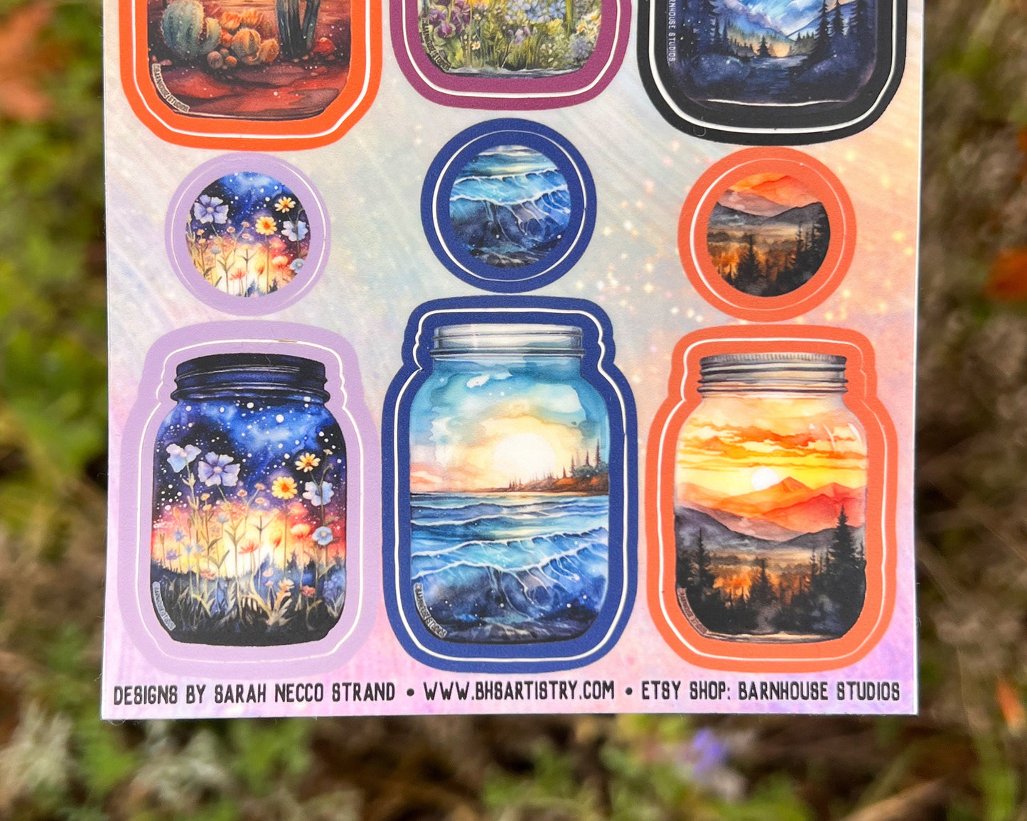 Landscape Jars Sticker Sheet, Set of 12 Small Landscape Stickers