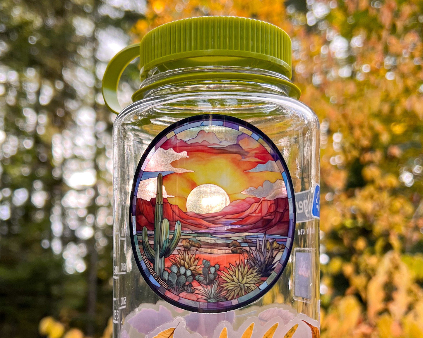 Desert Sun Stained Glass Window Sticker, 3" Circle Glossy Vinyl