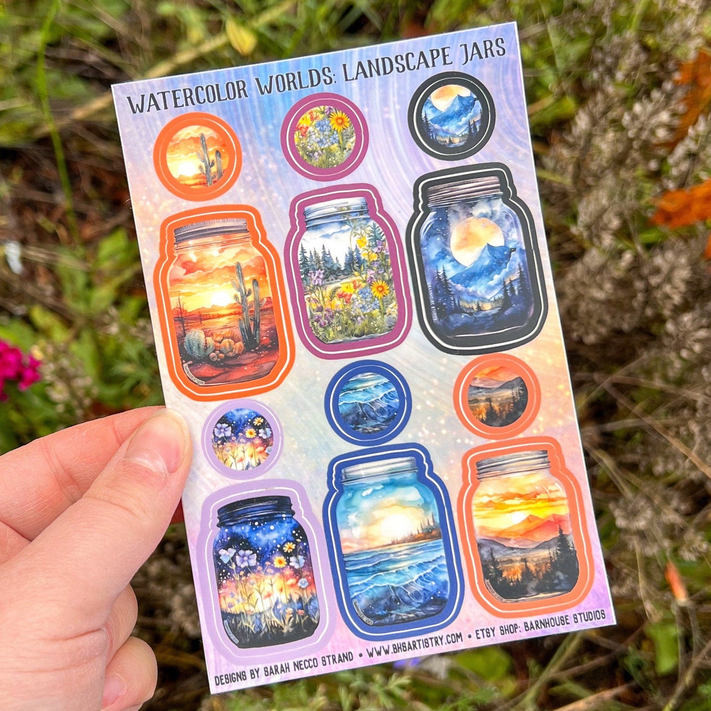 Landscape Jars Sticker Sheet, Set of 12 Small Landscape Stickers