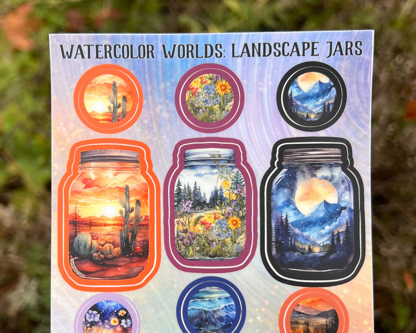 Landscape Jars Sticker Sheet, Set of 12 Small Landscape Stickers
