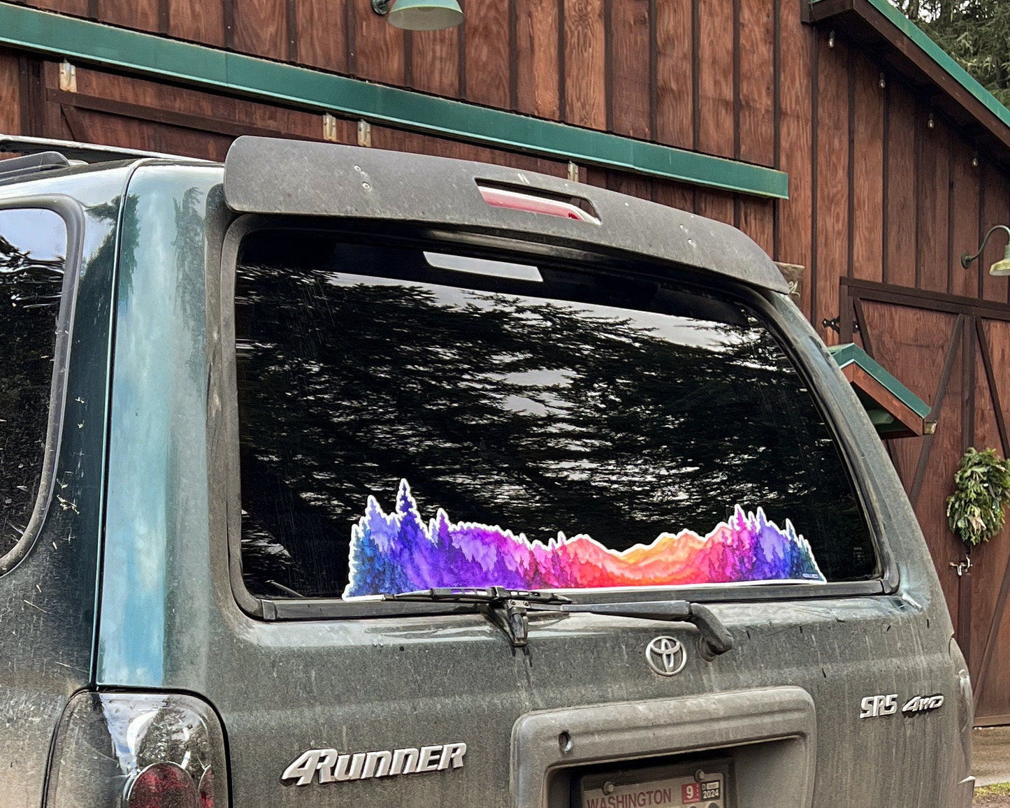 EXTRA LARGE Sunset Mountains Landscape Wrap Sticker, 36” x 6” 3 foot long Clear Vinyl Die Cut Sticker, Waterproof and Weatherproof Safe