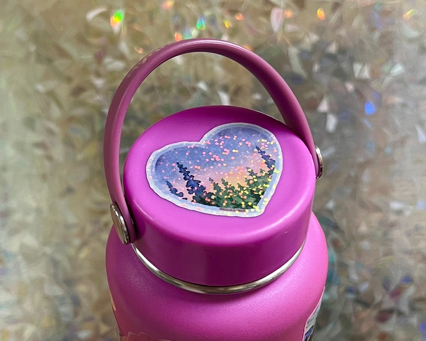 Pastel Landscape Holo Hearts, 2” Holographic & Glitter Die-Cut Stickers
