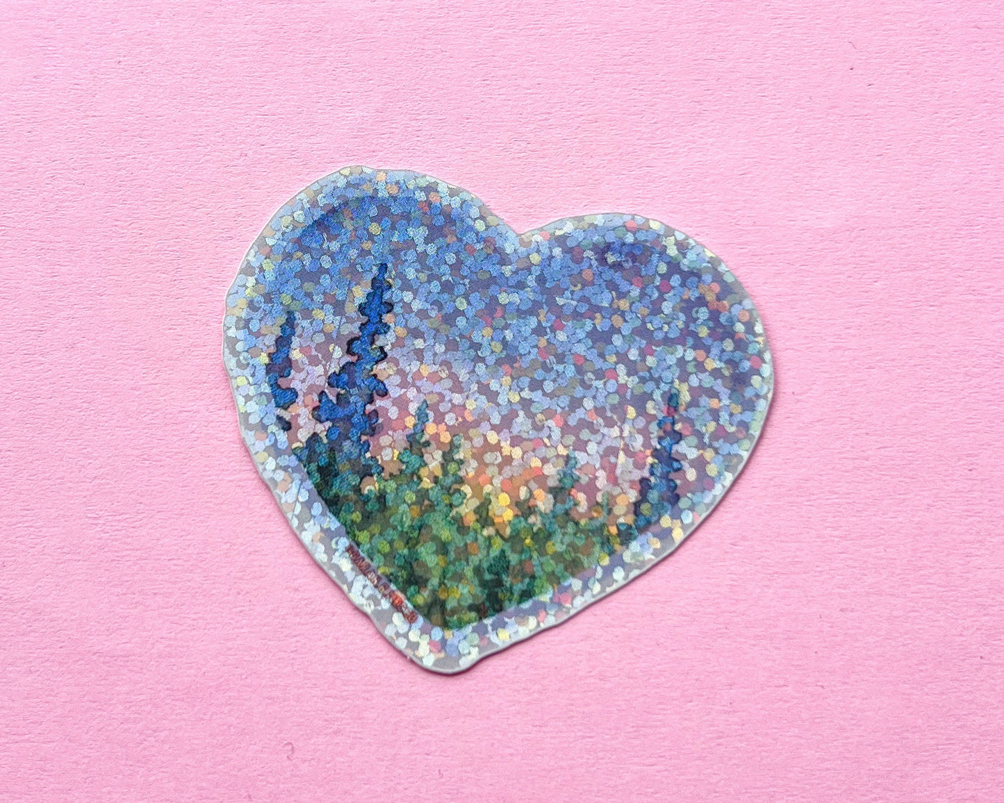 Pastel Landscape Holo Hearts, 2” Holographic & Glitter Die-Cut Stickers