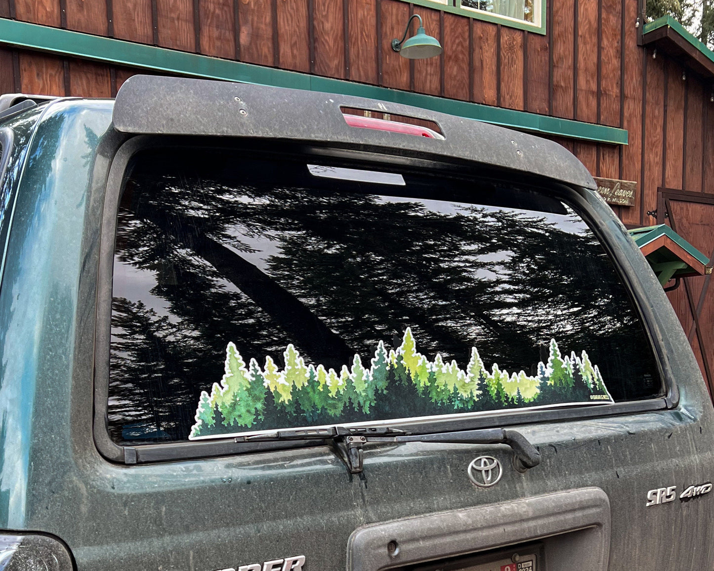 EXTRA LARGE Northwest Evergreen Trees Wrap Sticker, 3’ x 6” Clear Vinyl Die Cut Sticker, Waterproof and Weatherproof Safe