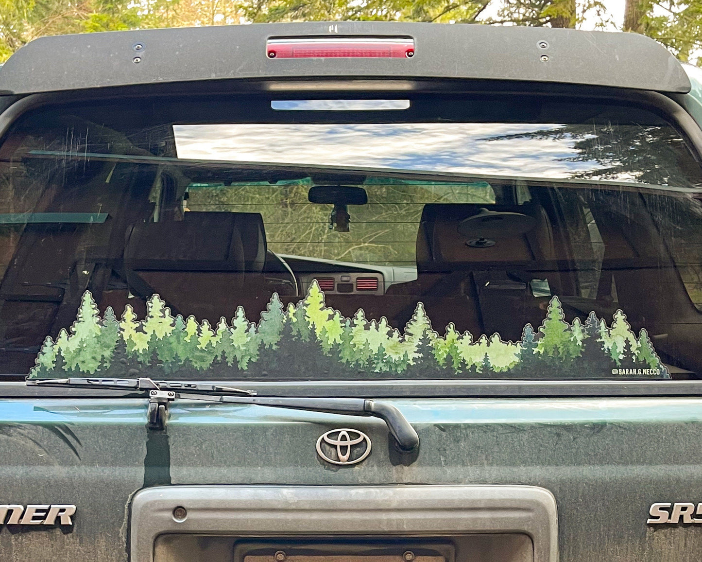 EXTRA LARGE Northwest Evergreen Trees Wrap Sticker, 3’ x 6” Clear Vinyl Die Cut Sticker, Waterproof and Weatherproof Safe