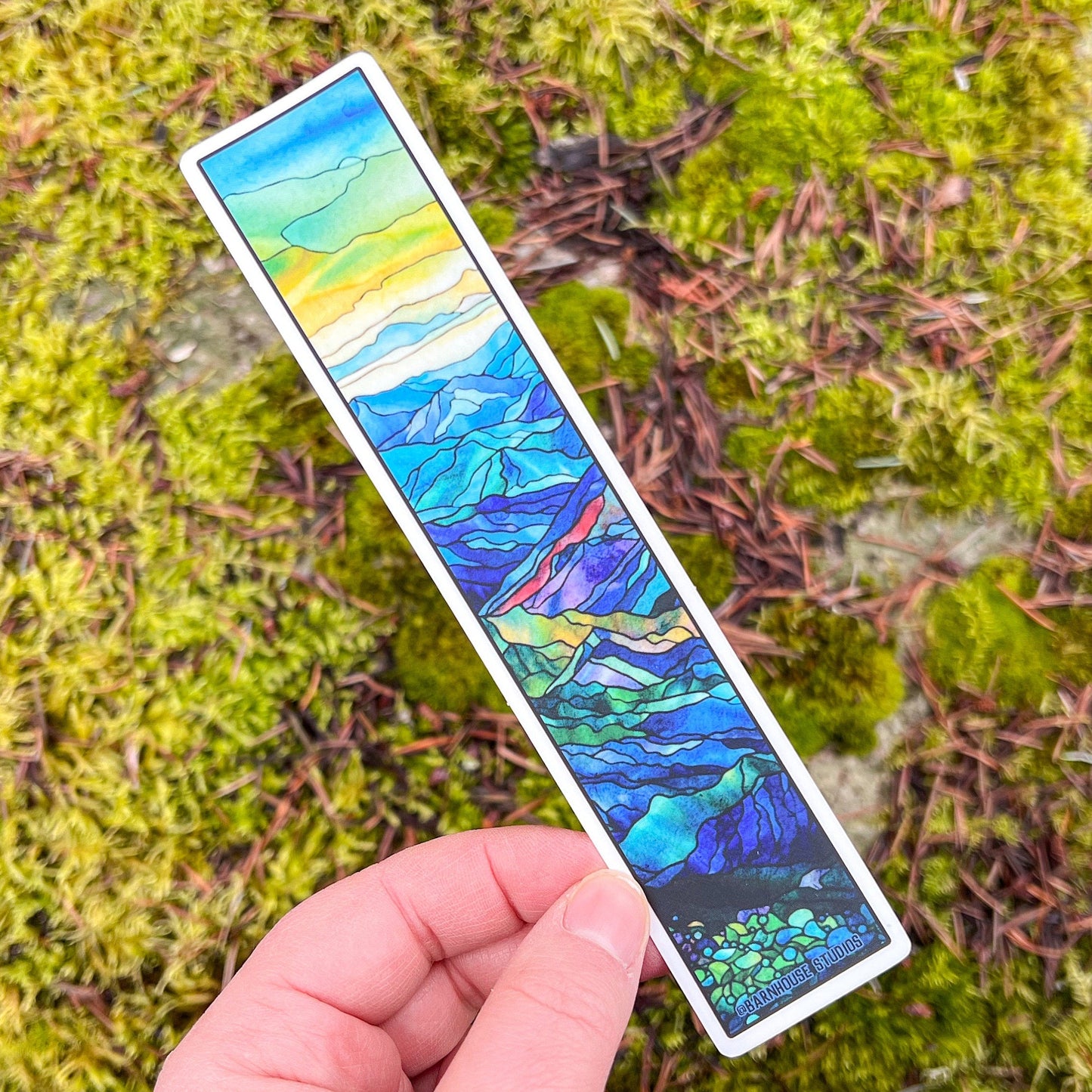 Stained Glass Landscape Tallscape™ Sticker, Clear Matte Vinyl 1.5”x7"