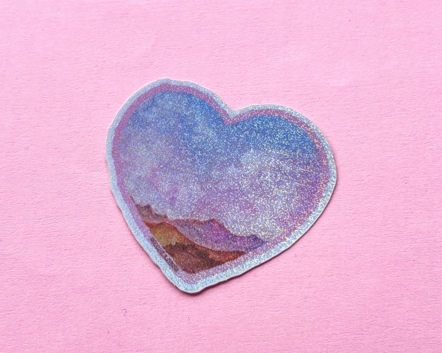 Pastel Landscape Holo Hearts, 2” Holographic & Glitter Die-Cut Stickers