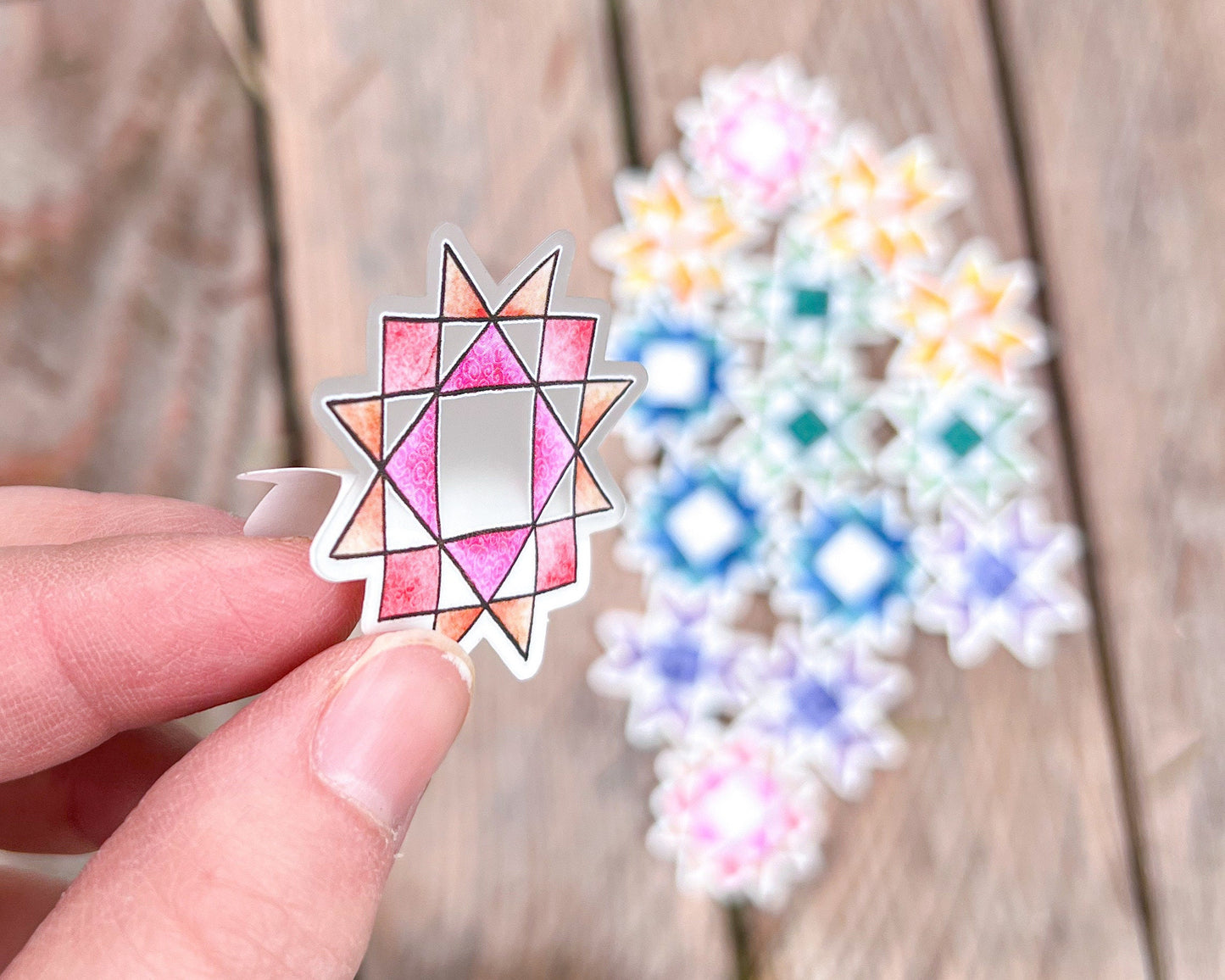 Set of 5 Small 1.5” Quilt Blocks, Clear Die-Cut Vinyl Stickers, Waterproof and Weatherproof