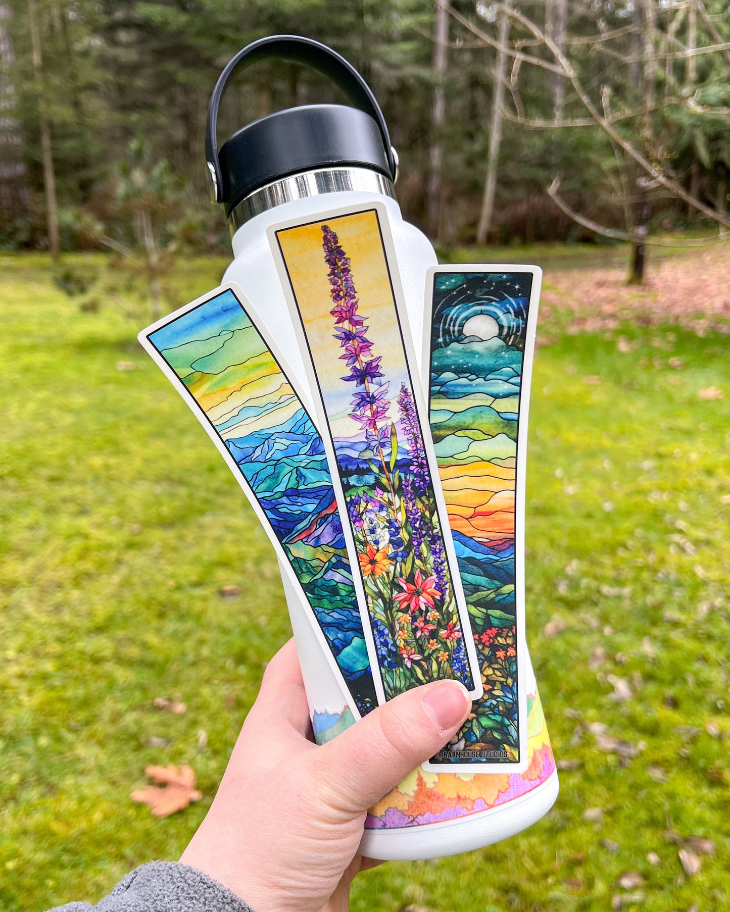 Stained Glass Landscape Tallscape™ Sticker, Clear Matte 1.5”x7"