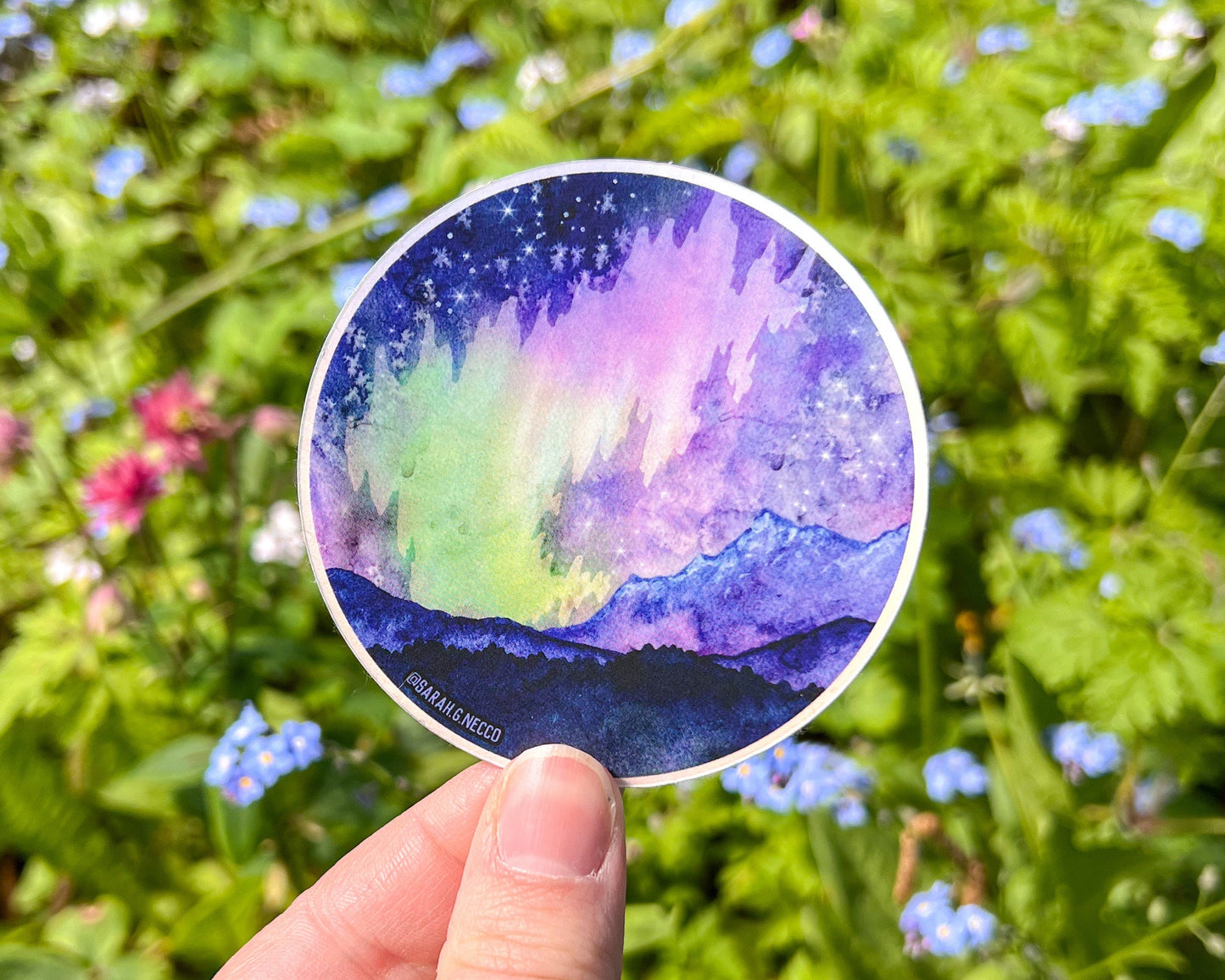 Aurora on the Olympic Peninsula, WA 3” Matte Holographic Vinyl Die Cut Stickers, 2024 Solar Storm