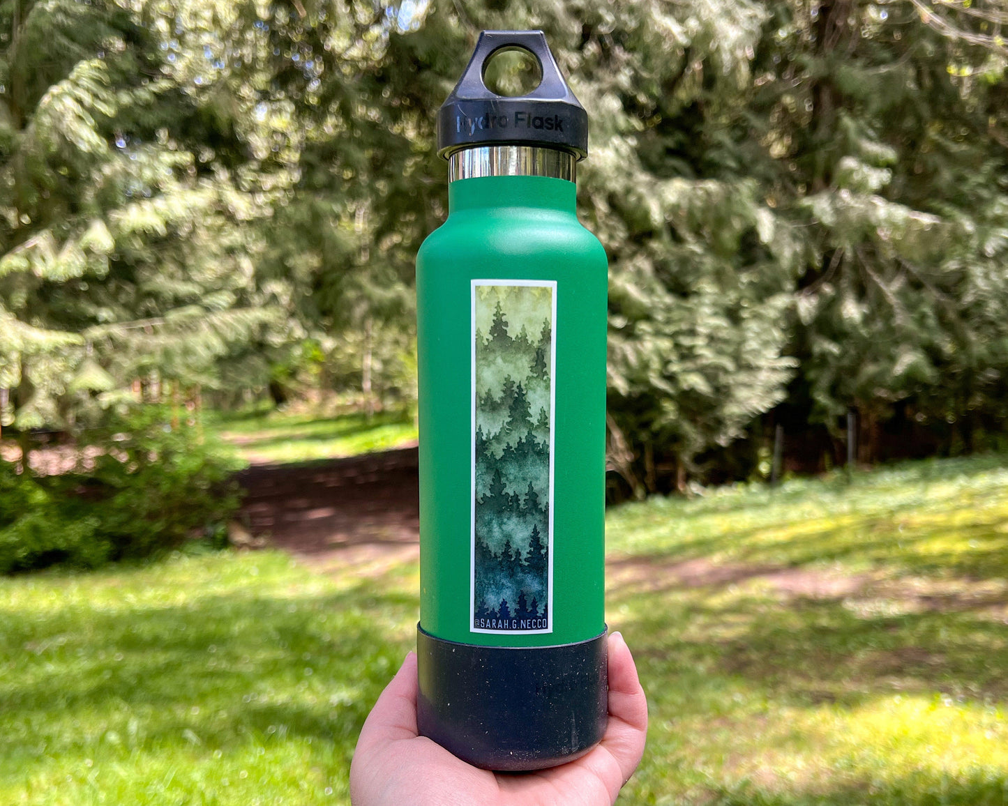 Ombré Green Layered Forest, Shortie Tallscape™ Sticker, 1.5”x5" Vinyl Die Cut Sticker, Waterproof and Dishwasher Safe